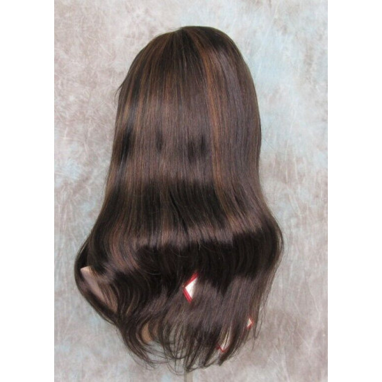 LYDIA HH | Brown Auburn Mix 100% Human Hair Wig Long Waves Skin Part Bangs 
