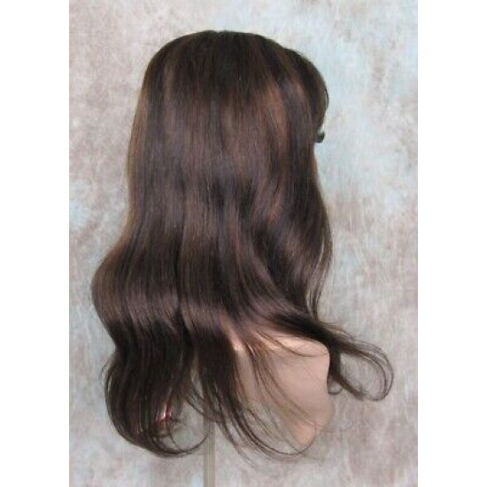 LYDIA HH | Brown Auburn Mix 100% Human Hair Wig Long Waves Skin Part Bangs 