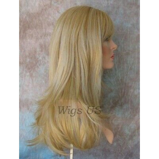 HB MELINDA | Golden Blonde Mix Long Wig Layers Simulated Part Human Hair Blend 