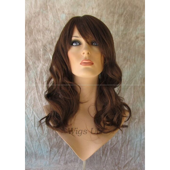 HB WAVERLY | Brown Strawberry Long Wig Waves Human Hair Blend HEAT OK 