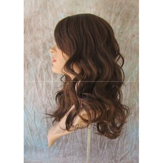 HB WAVERLY | Brown Strawberry Long Wig Waves Human Hair Blend HEAT OK 