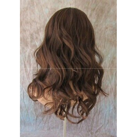 HB WAVERLY | Brown Strawberry Long Wig Waves Human Hair Blend HEAT OK 