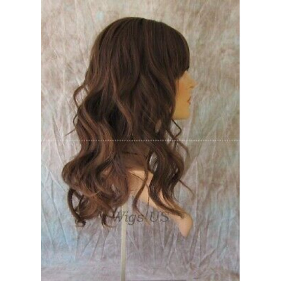 HB WAVERLY | Brown Strawberry Long Wig Waves Human Hair Blend HEAT OK 