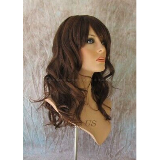 HB WAVERLY | Brown Strawberry Long Wig Waves Human Hair Blend HEAT OK 