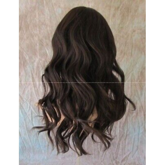 HB WAVERLY | Dark Brown Long Wig Gentle Waves Heat OK Human Hair Blend 4 