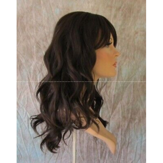 HB WAVERLY | Dark Brown Long Wig Gentle Waves Heat OK Human Hair Blend 4 