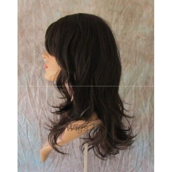HB OLINDA | Dark Brown Long Wig Gentle Flip Waves Human Hair Blend HEAT OK