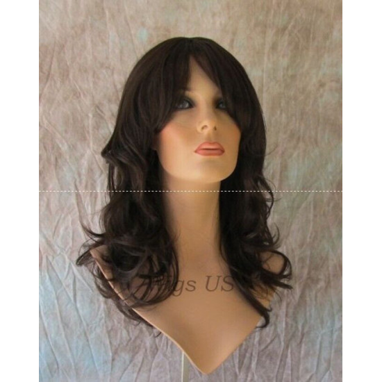 HB OLINDA | Dark Brown Long Wig Gentle Flip Waves Human Hair Blend HEAT OK