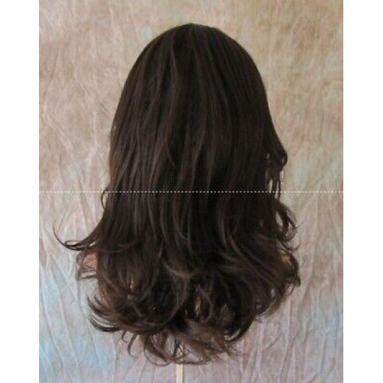 HB OLINDA | Dark Brown Long Wig Gentle Flip Waves Human Hair Blend HEAT OK