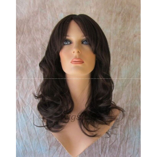 HB OLINDA | Dark Brown Long Wig Gentle Flip Waves Human Hair Blend HEAT OK