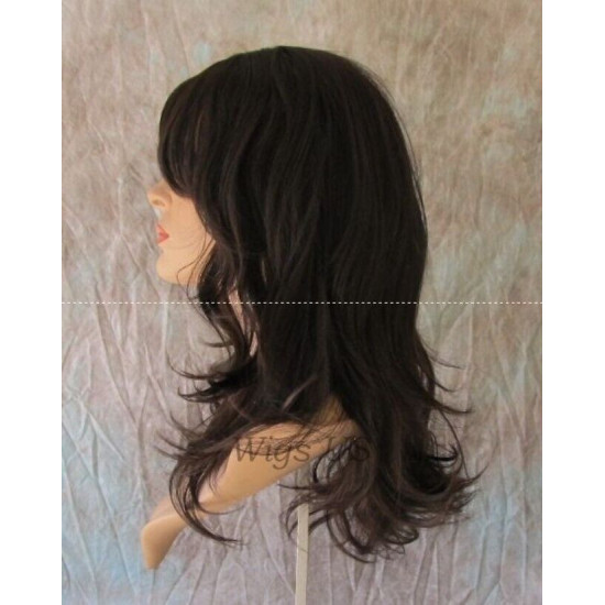 HB OLINDA | Dark Brown Long Wig Gentle Flip Waves Human Hair Blend HEAT OK