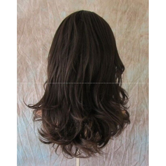 HB OLINDA | Dark Brown Long Wig Gentle Flip Waves Human Hair Blend HEAT OK