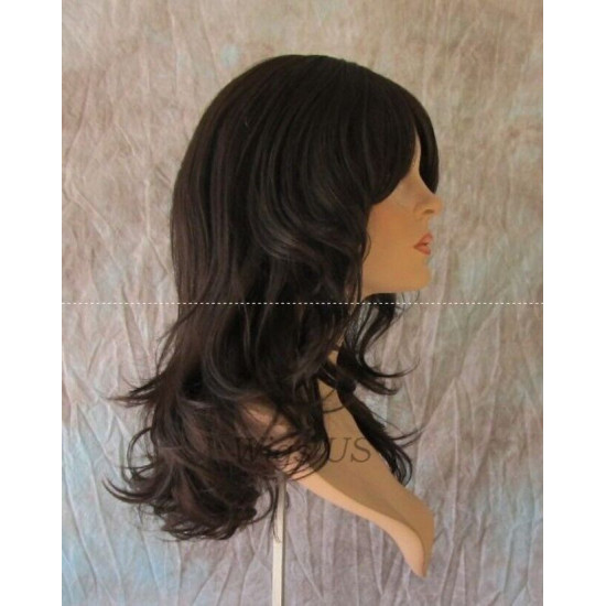 HB OLINDA | Dark Brown Long Wig Gentle Flip Waves Human Hair Blend HEAT OK