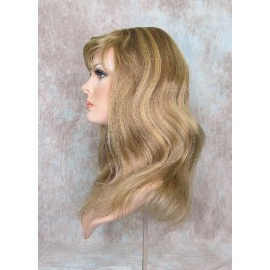 LYDIA HH | Dark Blonde 100% Human Hair Wig 21" Long Waves Skin Part Bangs 