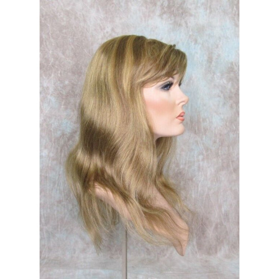 LYDIA HH | Dark Blonde 100% Human Hair Wig 21" Long Waves Skin Part Bangs 