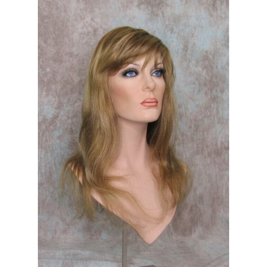 LYDIA HH | Dark Blonde 100% Human Hair Wig 21" Long Waves Skin Part Bangs 