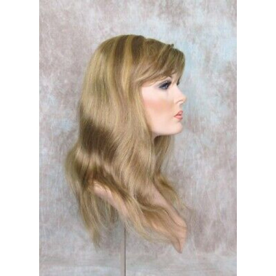 LYDIA HH | Dark Blonde 100% Human Hair Wig 21" Long Waves Skin Part Bangs 