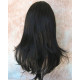 HB MELINDA | Black Long Wig Layers Human Hair Blend Bangs Simulated Part 