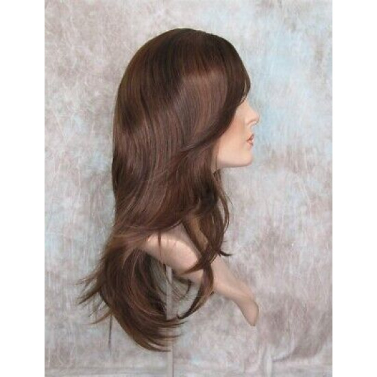 HB MELINDA | Brown Auburn Long Wig Layers Human Hair Blend Bangs Part 