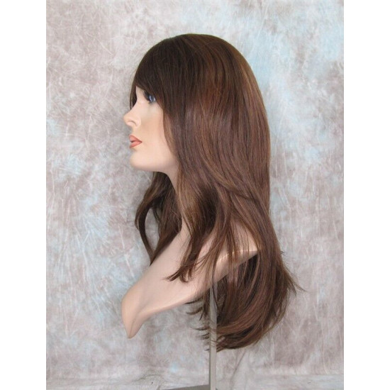 HB MELINDA | Brown Auburn Long Wig Layers Human Hair Blend Bangs Part 