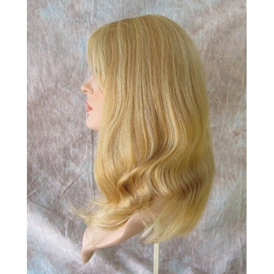 LYDIA HH | Medium Blonde 100% Human Hair Wig Long Waves Skin Part Bangs 