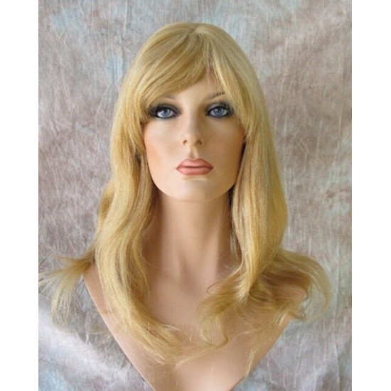 LYDIA HH | Medium Blonde 100% Human Hair Wig Long Waves Skin Part Bangs 