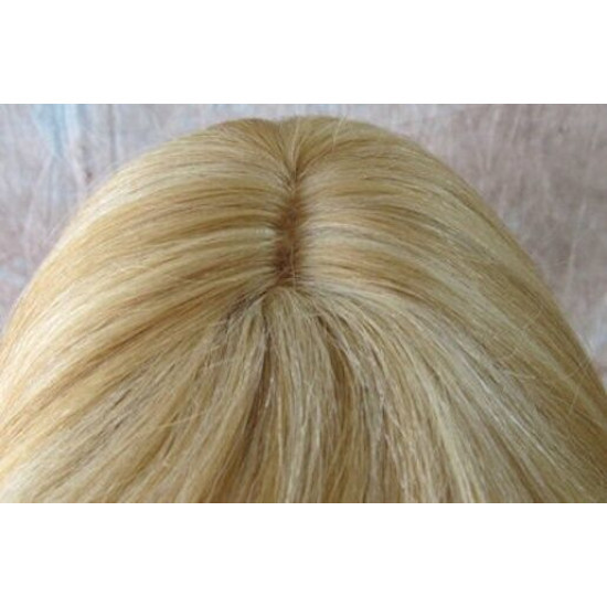 LYDIA HH | Medium Blonde 100% Human Hair Wig Long Waves Skin Part Bangs 