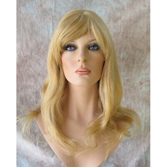 LYDIA HH | Medium Blonde 100% Human Hair Wig Long Waves Skin Part Bangs 