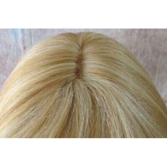 LYDIA HH | Medium Blonde 100% Human Hair Wig Long Waves Skin Part Bangs 