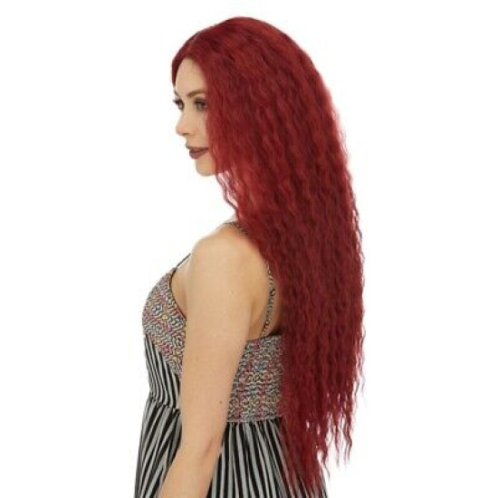 LF RAVEN | Cherry Red Swiss Lace Front Wig 5" Deep Center Part Waves HEAT OK 