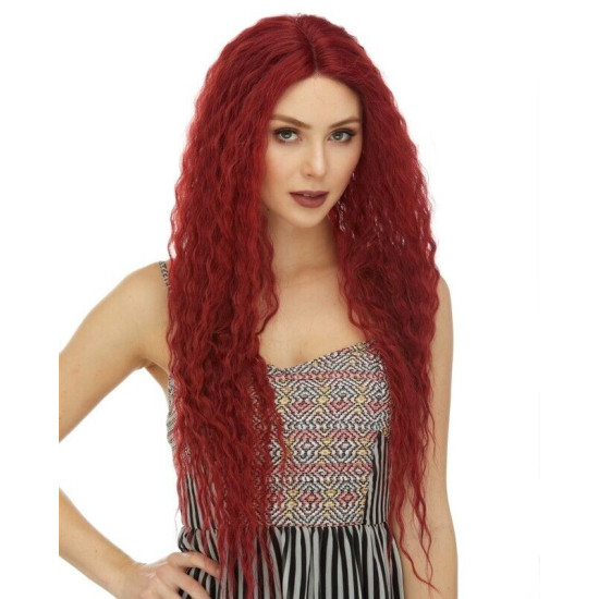 LF RAVEN | Cherry Red Swiss Lace Front Wig 5" Deep Center Part Waves HEAT OK 