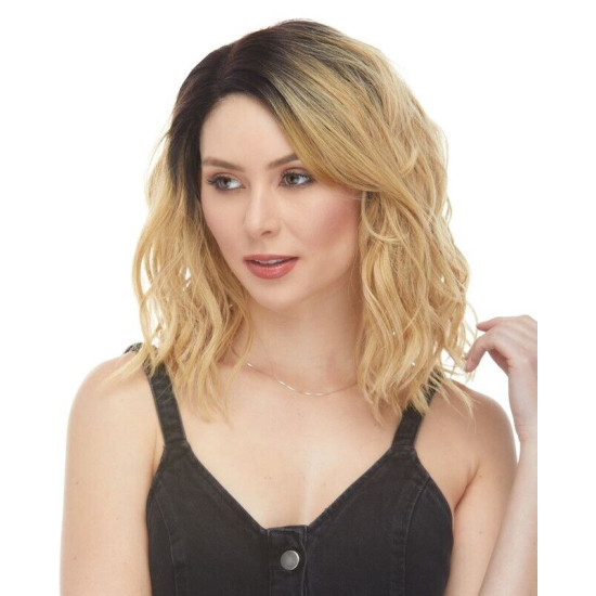 LF HAYDEE | Dark Root Blonde Ends Lace Front Wig Heat OK Curls Bangs 