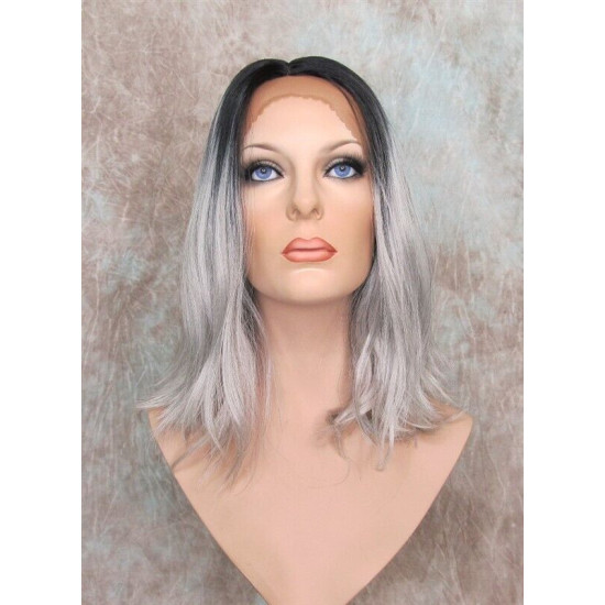 LF HATTIE | Dark Root Gray Lace Front Wig HEAT OK Lob Style Loose Beach Waves 
