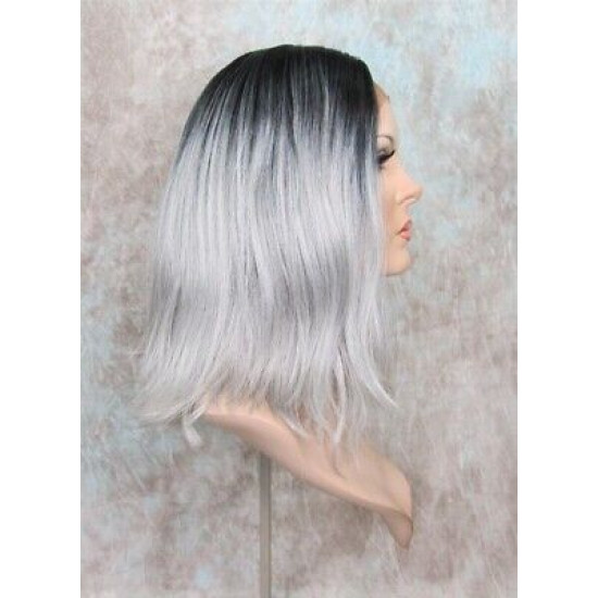 LF HATTIE | Dark Root Gray Lace Front Wig HEAT OK Lob Style Loose Beach Waves 
