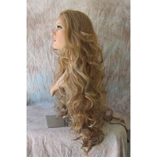 LF CHAMPAGNE | Extra Long Lace Front Wig Medium Brown Mix 28" Curls Heat OK 