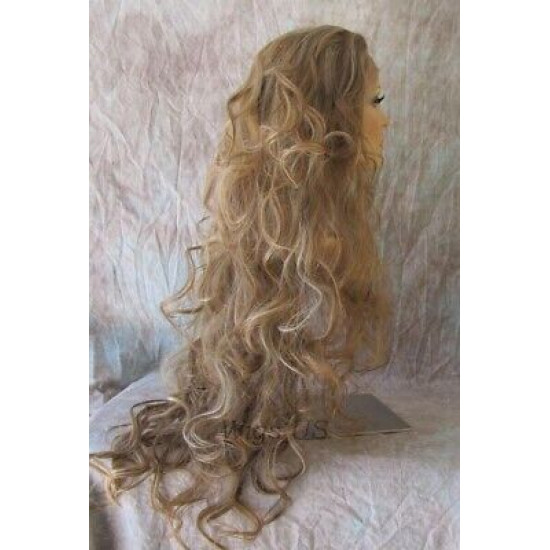 LF CHAMPAGNE | Extra Long Lace Front Wig Medium Brown Mix 28" Curls Heat OK 