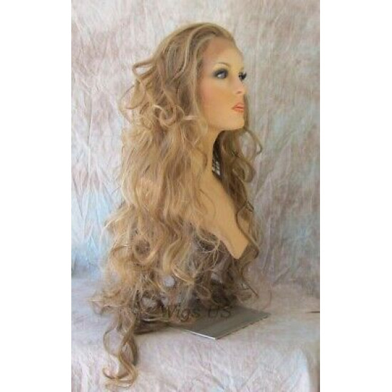 LF CHAMPAGNE | Extra Long Lace Front Wig Medium Brown Mix 28" Curls Heat OK 