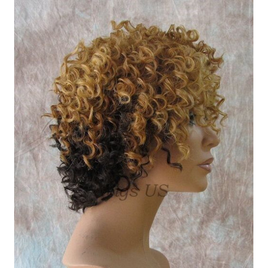 LF MONIQUE | Blonde over Brown Lace Trim Wig Short Sexy Curls HEAT OK F2032 