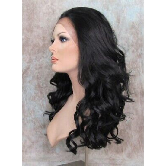 LF NIGHT | Darkest Brown Lace Front Wig Swiss Lace Gentle Curls HEAT OK 2