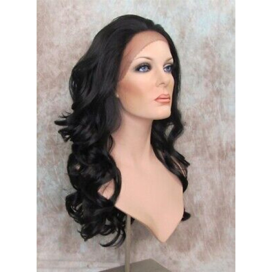 LF NIGHT | Darkest Brown Lace Front Wig Swiss Lace Gentle Curls HEAT OK 2