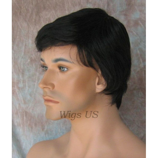 EDWARD | New Look Natural Black Mens Wig Short Layered Style Left Side Part