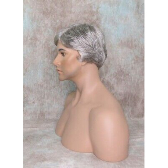 EDWARD | Medium Gray Mens Wig Short Layered Style Left Side Part