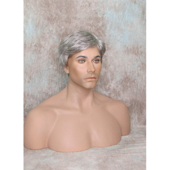 EDWARD | Medium Gray Mens Wig Short Layered Style Left Side Part