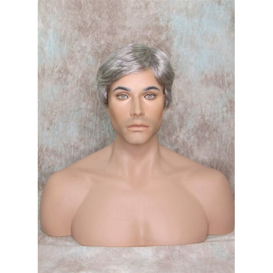 EDWARD | Medium Gray Mens Wig Short Layered Style Left Side Part