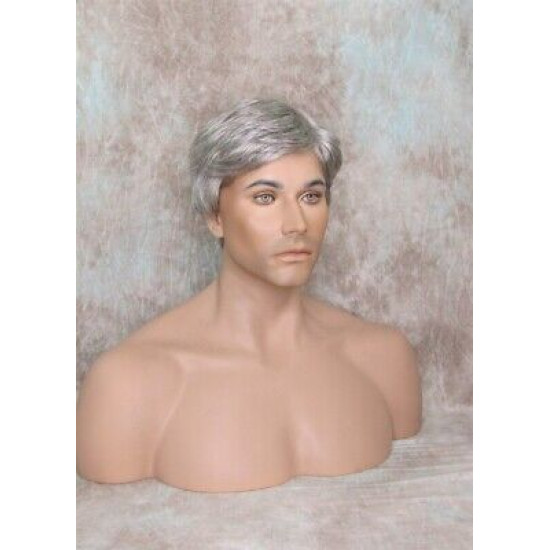 EDWARD | Medium Gray Mens Wig Short Layered Style Left Side Part