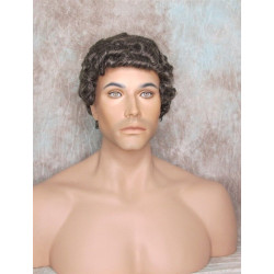 JUSTIN | Chestnut Brown Gray Men's Wig Short Tight Curls "Will Ferrell Style"
