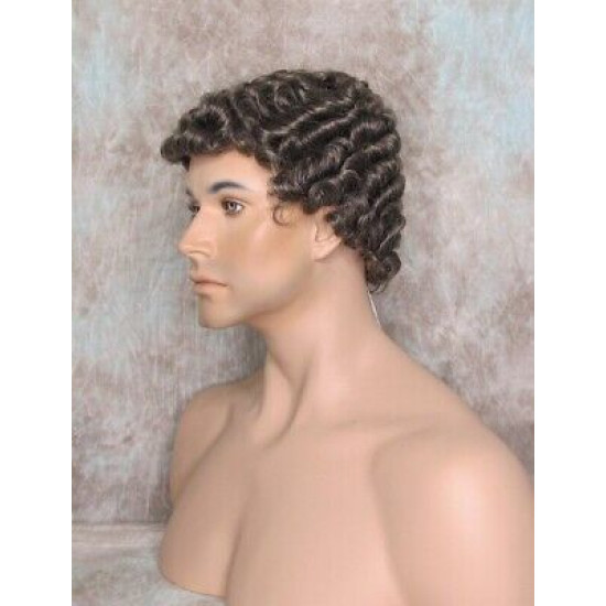 JUSTIN | Chestnut Brown Gray Men's Wig Short Tight Curls "Will Ferrell Style"
