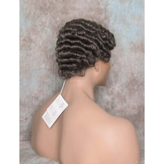 JUSTIN | Chestnut Brown Gray Men's Wig Short Tight Curls "Will Ferrell Style"