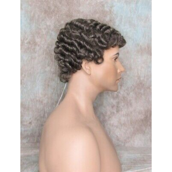 JUSTIN | Chestnut Brown Gray Men's Wig Short Tight Curls "Will Ferrell Style"