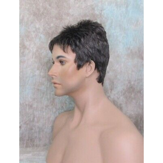 DANNY | Medium Brown 25% Gray Spiky Top Men's Wig Short Short Sides 